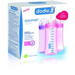 Dodie Évolution+ Lot de 3 Biberons filles 330ml parapharmacie marrakech en ligne Maman Bébé