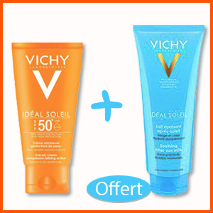 Offre Vichy Idéal Soleil Crème Onctueuse IP50+ (50 ml) + Ideal Soleil Lait Après Soleil (100ml) Offert parapharmacie marrakech en ligne Offres Spéciales