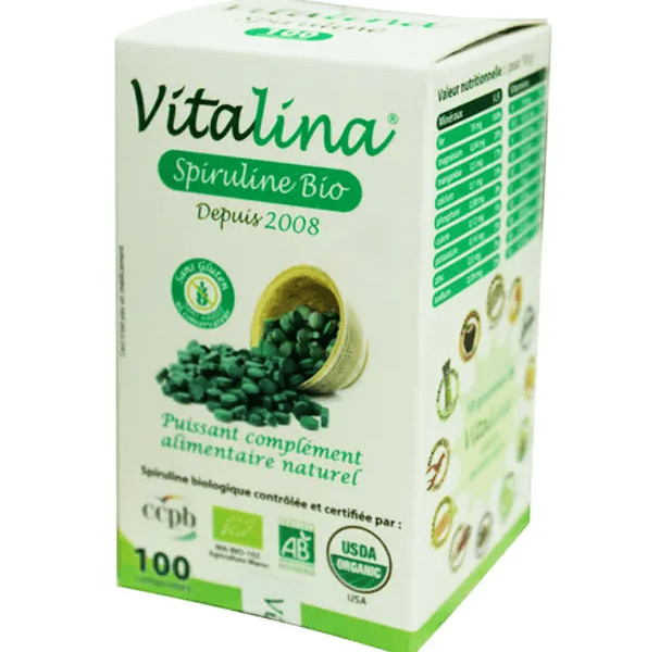 Vitalina Spiruline Bio – 100 Comprimés parapharmacie marrakech en ligne Compléments alimentaires