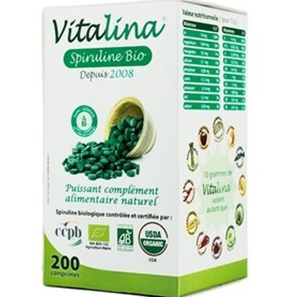 Vitalina Spiruline Bio – 200 Comprimés parapharmacie marrakech en ligne Compléments alimentaires